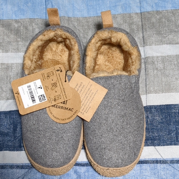 Merrimac Shoes - Women's Merrimac Cozy Gray and Tan Moccasin-Style Slippers